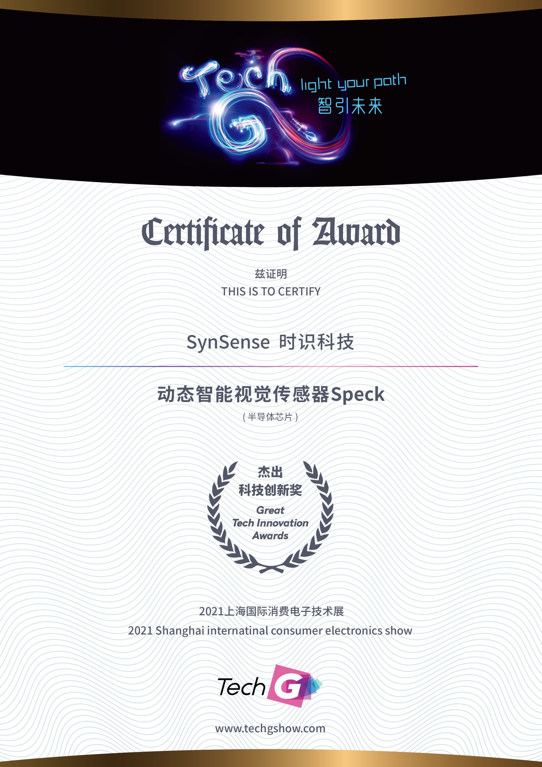 上海国际消费电子技术展(Tech-G)杰出科技创新奖